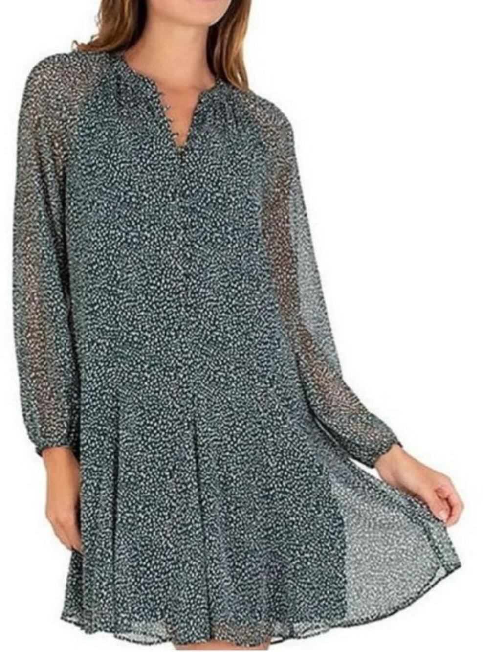 Joie Arctic Animal Spot Balloon Sleeve Green & White Button Up Mini Dress Small